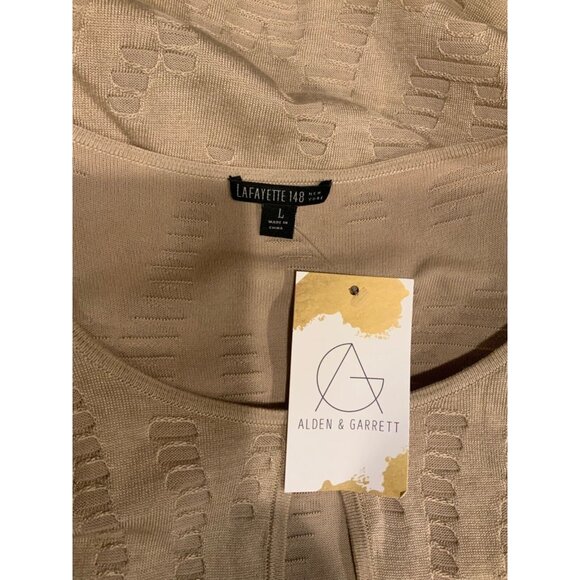 Lafayette 148 New York Tan Knit Eyelet Textured Silk Blend Cardigan, Size L - Picture 9 of 9